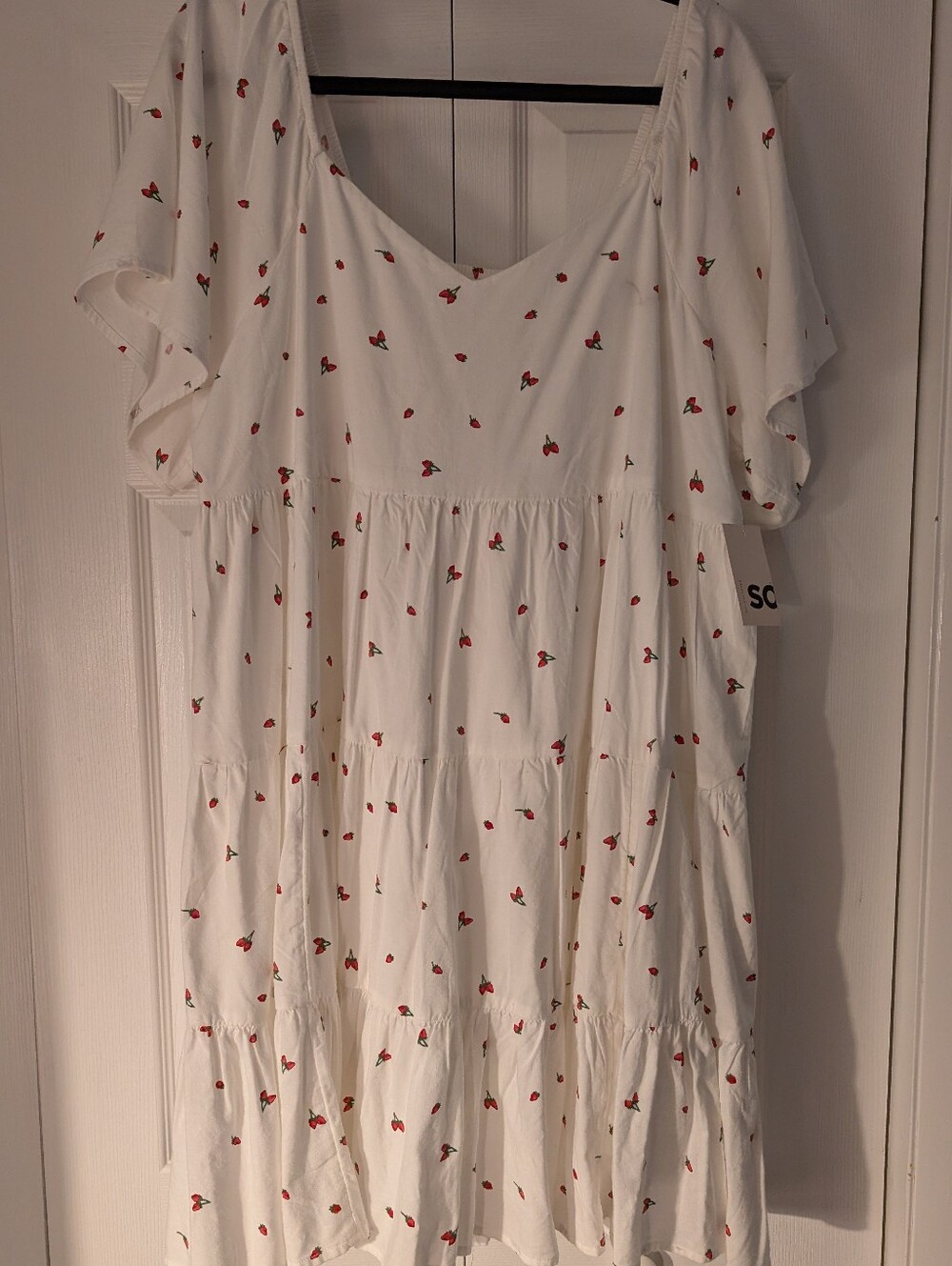 White Cherry-Print Tiered Casual Dress